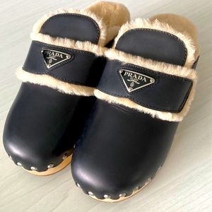 NEW NEVER WORN PRADA SHEARLING CLOGS  CURRENT STYLE